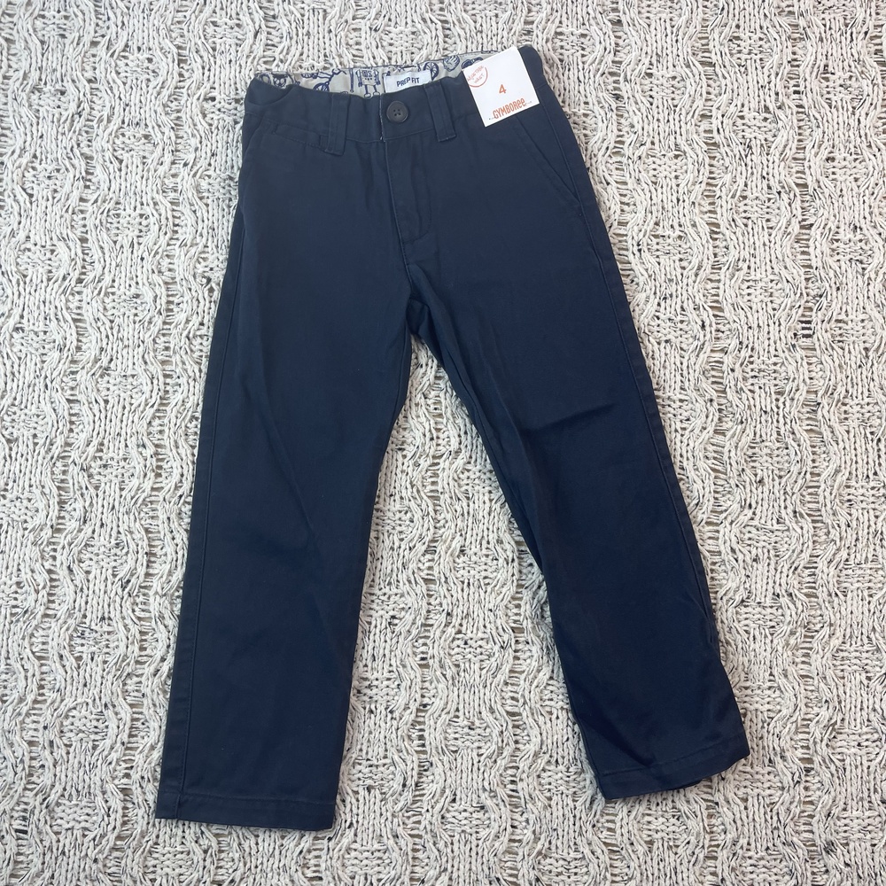 Gymboree Prep Fit Chino Pants Kids 4 Navy Blue Adjustable Waist Belt Loops NEW